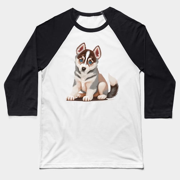 Cartoonish Siberian Husky Baseball T-Shirt by gibah